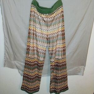 Chevron Knit Wide Leg Pants in Green and Brown